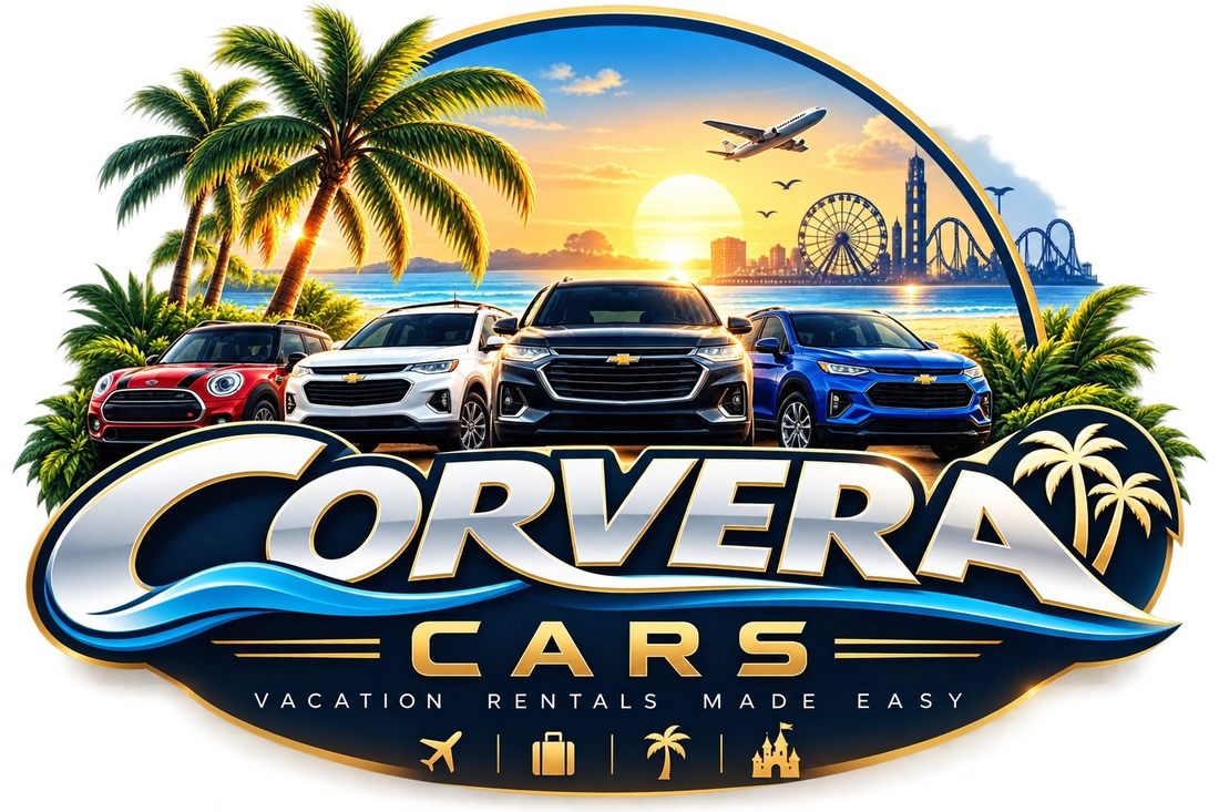 Official Corvera Cars logo, featuring vacation rentals and Florida destinations